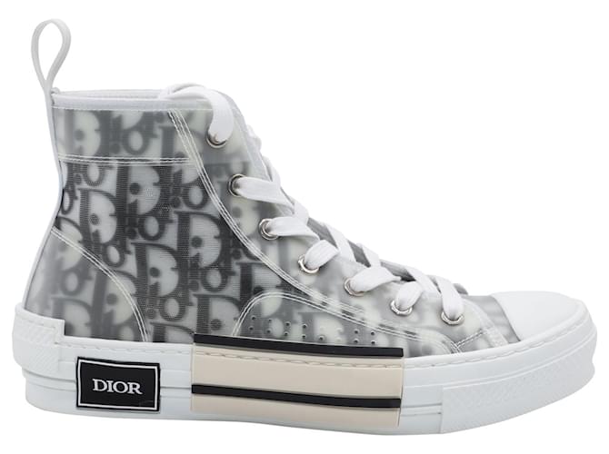 Dior Oblique B23 High Top Sneakers in White Canvas Cloth  ref.494382