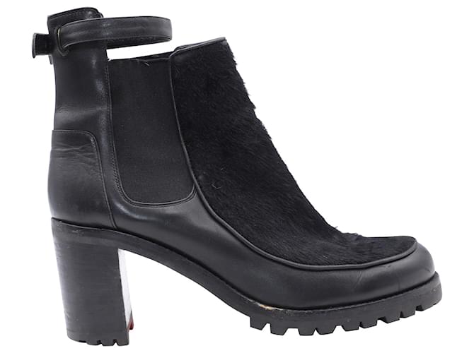 CHRISTIAN LOUBOUTIN 70mm Ankle Boots with Fur Trim in Black Leather  ref.494386