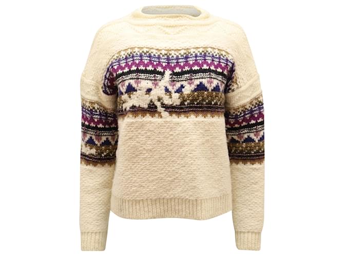 Isabel Marant Etoile Elsey Fair-Isle-Pullover aus weißer Wolle Roh  ref.494391