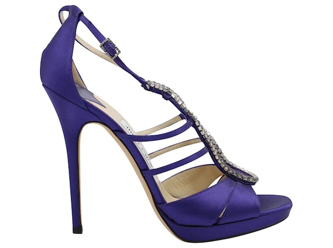 Jimmy Choo Strappy Crystal Embellished Sandals in Purple Satin  ref.494393