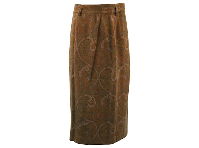 Max Mara Paisley Jacquard Knee Length Skirt in Brown Viscose Cellulose fibre  ref.494416