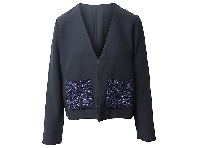 Chloé Blazer aus schwarzer Seide mit Pailletten und Taschendetail