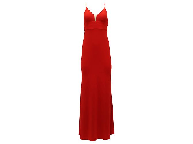 Calvin Klein Langes Kleid mit V-Ausschnitt aus rotem Polyester