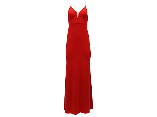 Calvin Klein Langes Kleid mit V-Ausschnitt aus rotem Polyester  ref.494425