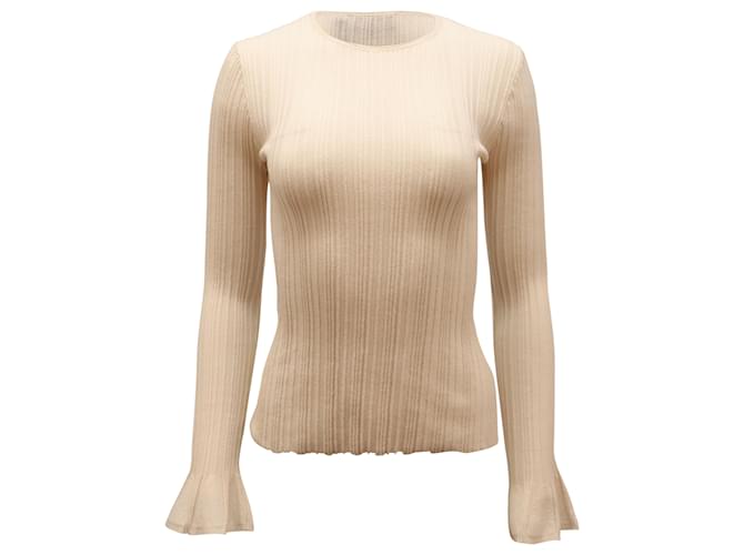 Theory Linear Knit Bell-Sleeve Top in White Ecru Wool Cream  ref.494447