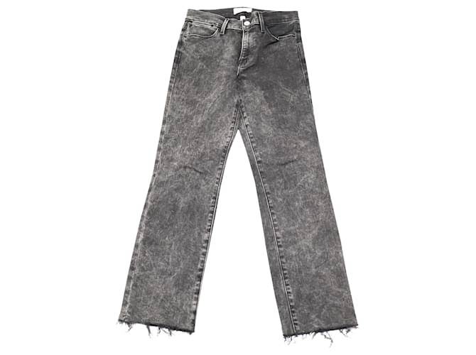 Frame Denim Frame Le High Straight Rockstar Crop Jeans in Black Denim  ref.494454