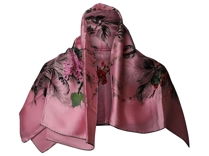 Dolce & Gabbana Foulard Imprimé Floral en Soie Rose  ref.494503