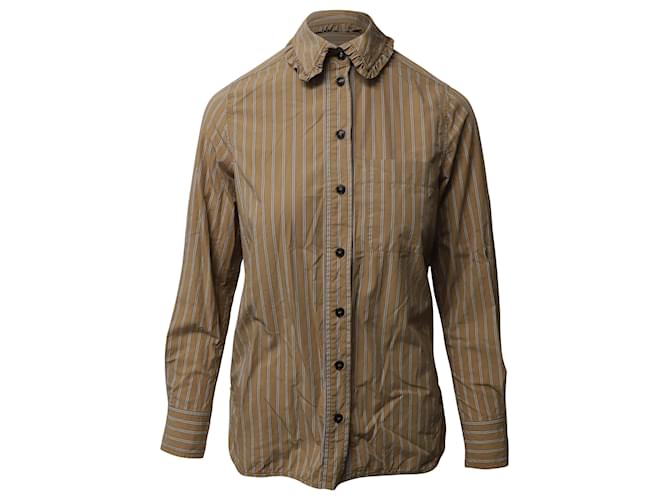 Ganni Ruffled Collar Shirt in Beige Cotton  ref.494524