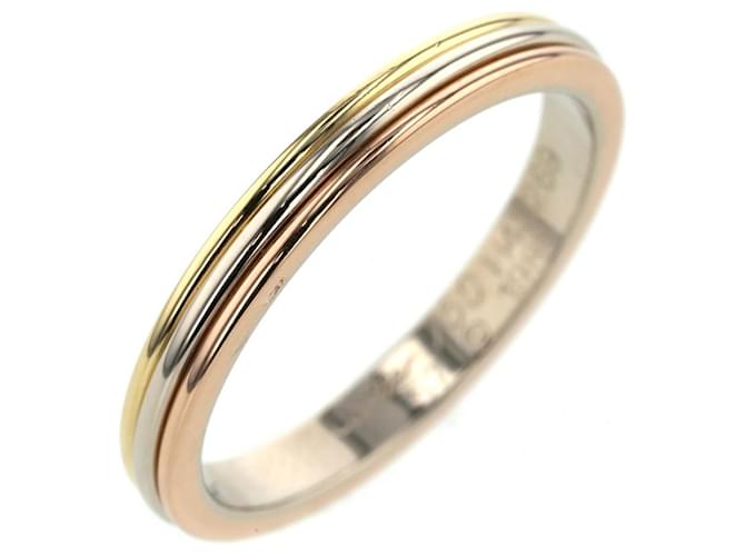 Used Cartier Ring Ring Three Color Width Approx. 3mm K18 White Gold K18 Yellow Gold K18 Pink Gold No. 17 Men s CARTIER