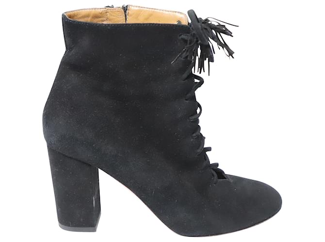 Aquazzura Lace-Up Tassle Ankle Boots in Black Suede   ref.494819