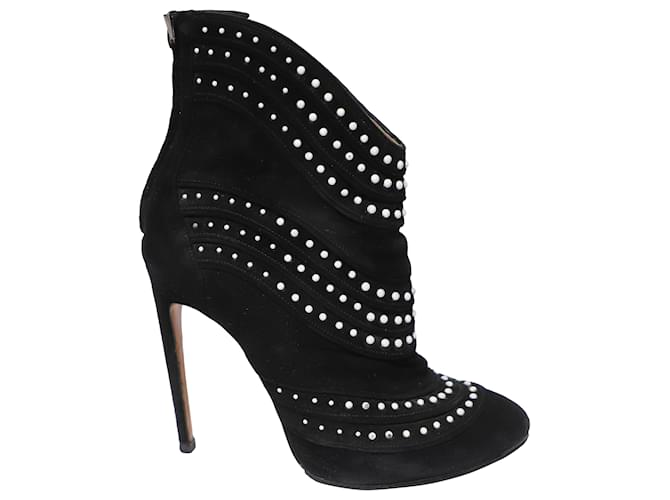 Alaïa Alaia Studded Pearls Ankle Boots in Black Suede  ref.494820