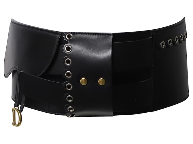 Riñonera Dior Saddle de piel de cordero negra Negro Cuero  ref.494834