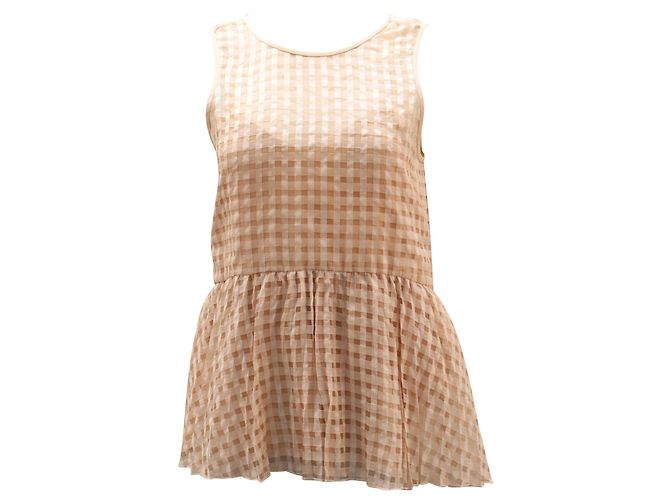 Top Peplum xadrez Tibi em Peach Rayon Rosa Pescaria