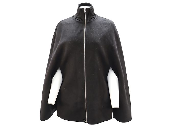Sandro Paris Zip Cape Jacket in Black Wool