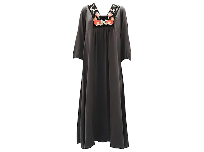 Vilshenko Embroidered Velvet-trimmed Midi Dress In Black Silk  ref.494874