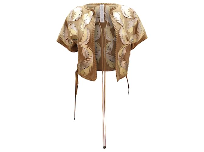 Chaleco cosido estilo manta de patchwork de Roberto Cavalli en cuero beige  ref.494885