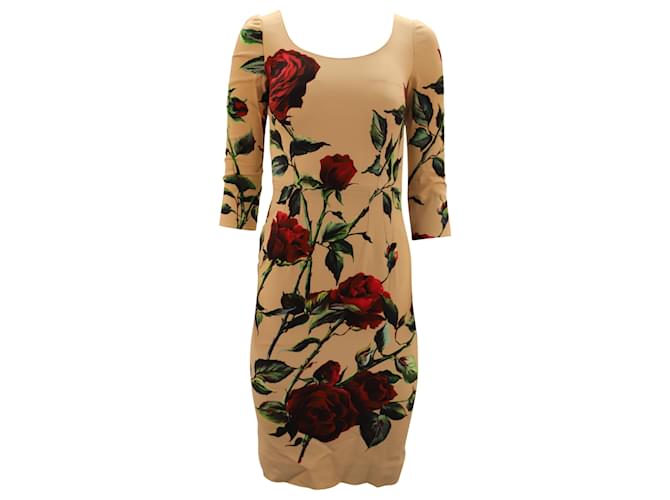 Dolce & Gabbana Robe fourreau à manches longues en rayonne à imprimé floral Fibre de cellulose  ref.494917