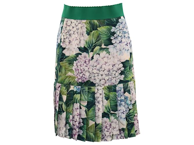 Dolce & Gabbana Pencil Skirt with Pleat Detail in Hydrangea Floral Print Silk  ref.494925