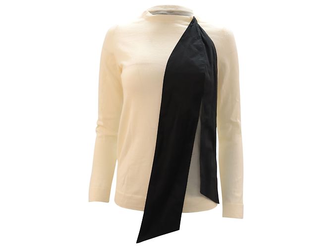 Escada Wool Sweater with Bow Embellishment in Ivory Wool
