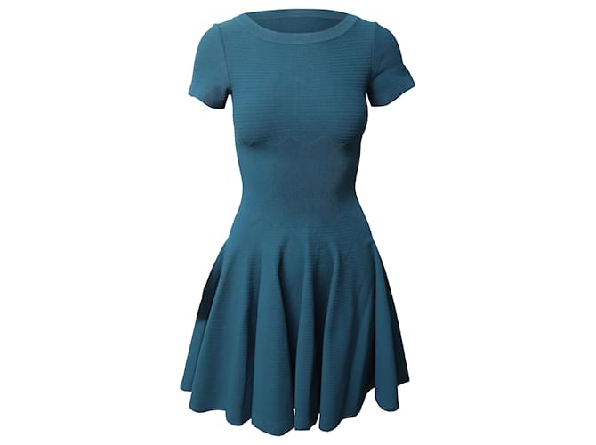 Alaïa Alaia Knitted Skater Dress in Turquoise Viscose  ref.494952