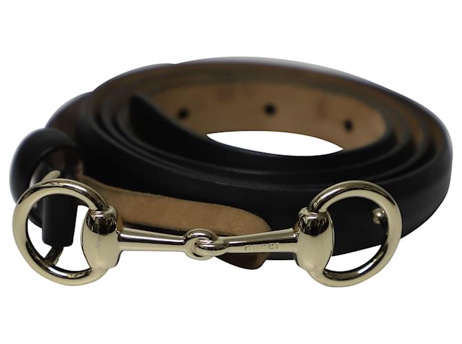 Gucci Horse Bit Buckle Skinny Belt in Black Leather  ref.494961