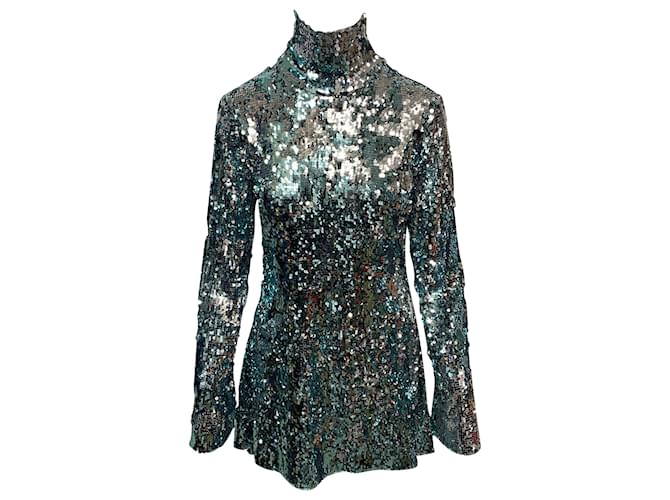 Autre Marque Halpern Sequined Tulle Turtleneck Mini Dress in Silver Polyester Multiple colors  ref.494965