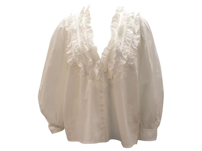 Autre Marque The Great Button-Up Ruffle Blouse in White Cotton  ref.494968
