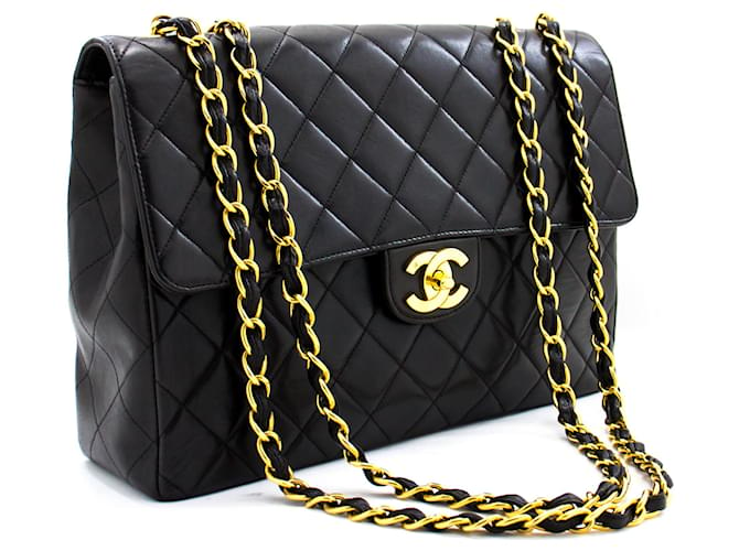 Chanel Jumbo 11 Large Chain Shoulder Bag Flap Black Lambskin Gold