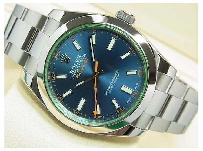 Rolex 116400GV Milgauss green glass Z blue Mens Steel  ref.495203