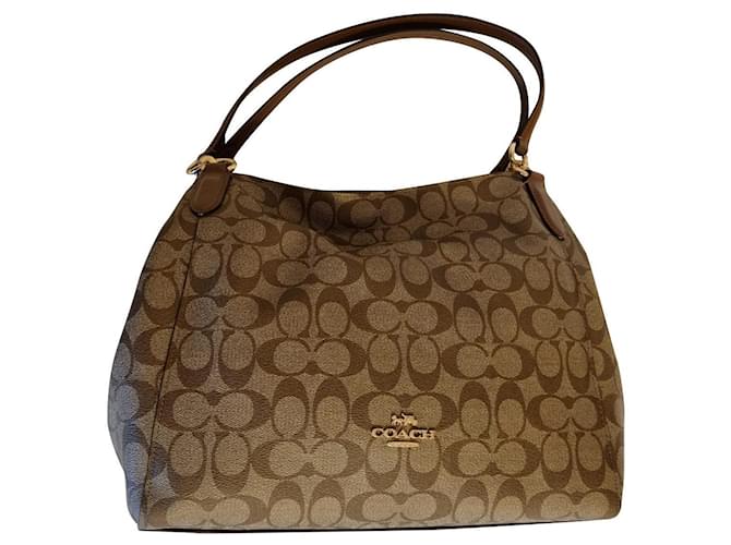 Coach Hallie Shoulder Bag in Gold Brown Exclusive Canvas Light brown Cloth   - Joli Closet