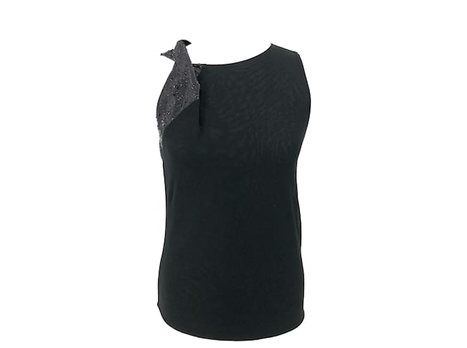 Camiseta de tirantes negra con pedrería en el hombro de Giorgio Armani Negro Viscosa Fibra de celulosa  ref.495353
