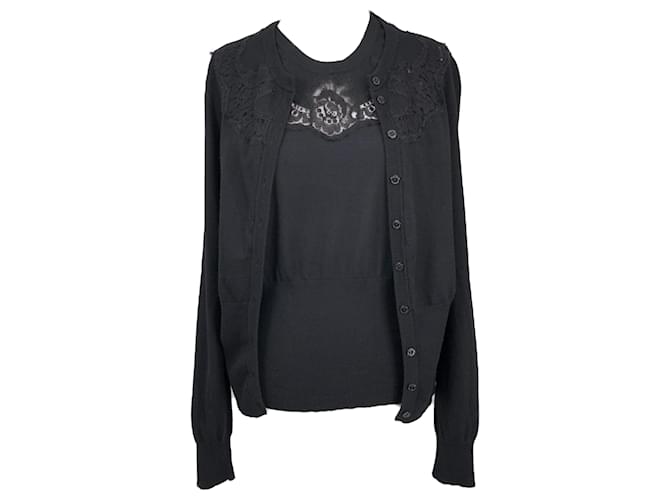 Twin-set Dolce & Gabbana en laine noire et bordure en dentelle  ref.495363