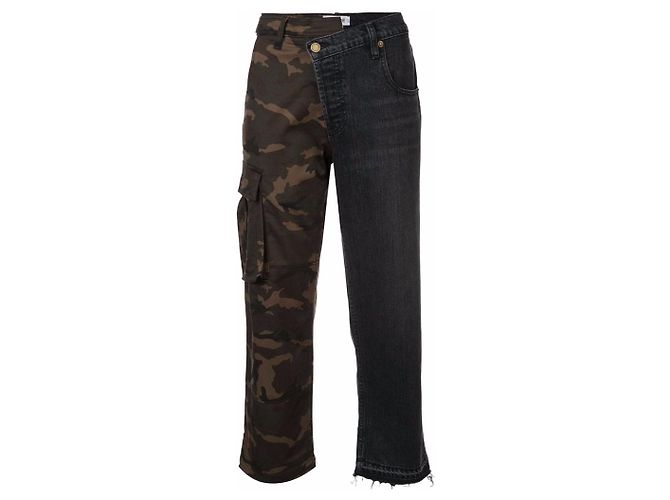 Autre Marque Jeans Monse Assimétricos de Algodão Preto e Camuflagem Multicor