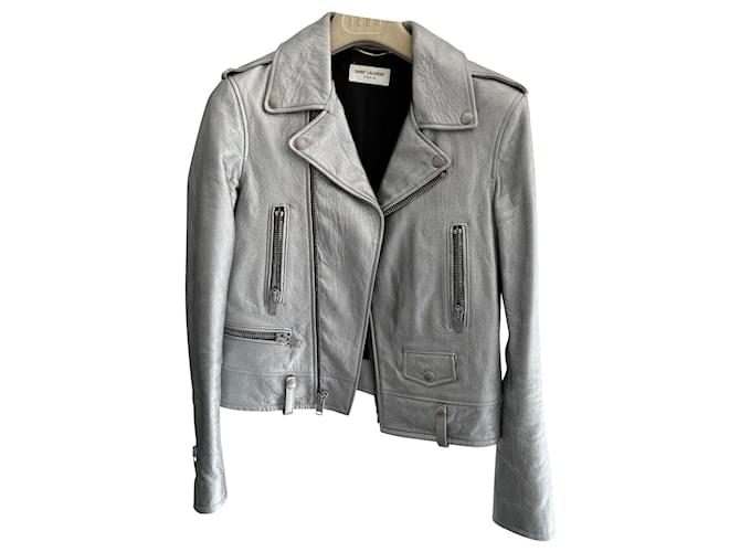 Saint Laurent Biker jackets Silvery Leather  ref.495666