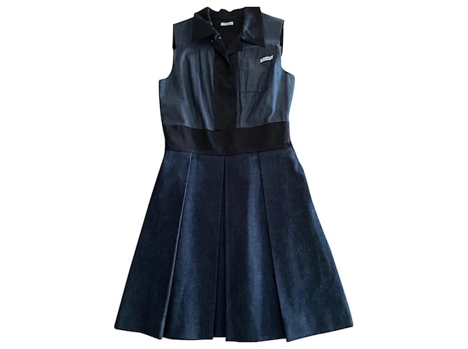 Miu Miu Dresses Black Blue Silk Cotton  ref.495718