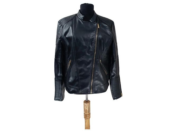 Catherine Malandrino Black Polyurethane Jacket L 