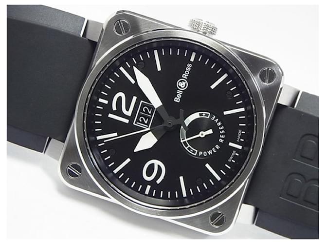 BELL & ROSS BR03-90B-R Grande data Riserva di carica 42 MM Prodotti genuini Uomo Nero Acciaio  ref.495884