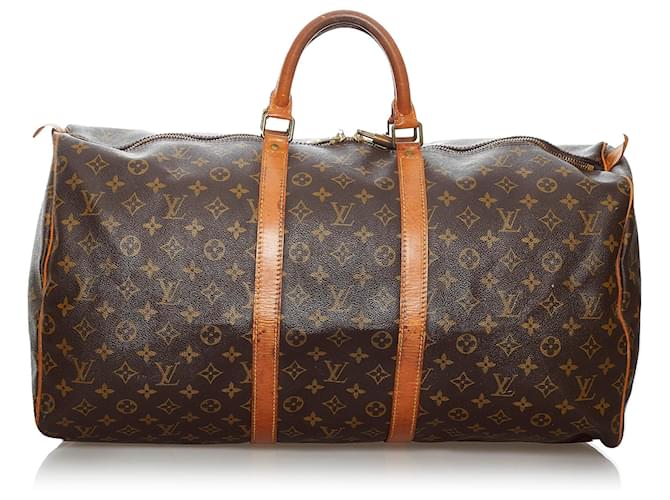 Louis Vuitton Brown Monogram Keepall 55 Leather Cloth  ref.495987