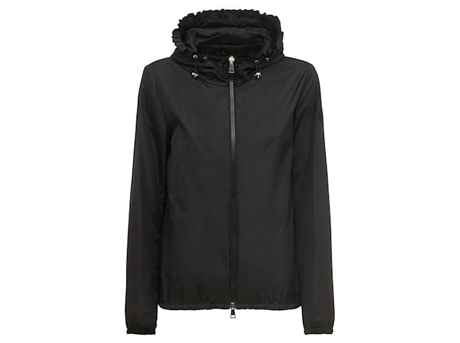 VESTE À CAPUCHE EN NYLON À VOLANTS MONCLER PHARILLONS Polyamide Noir  ref.496458