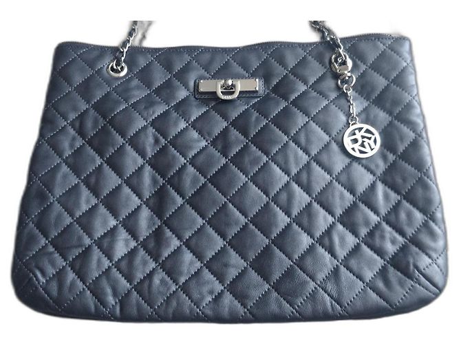 Dkny Handtasche aus Leder Grau Metallic