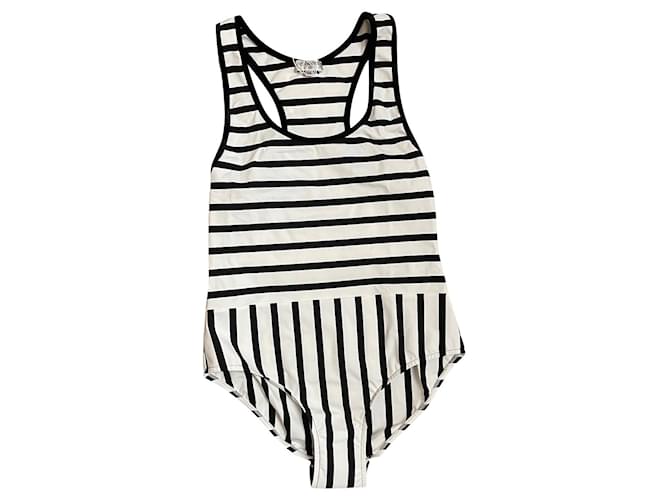 Chanel Runway Black/White Strips One-Piece Swimsuit FR38 Multiple colors Polyamide  ref.496670