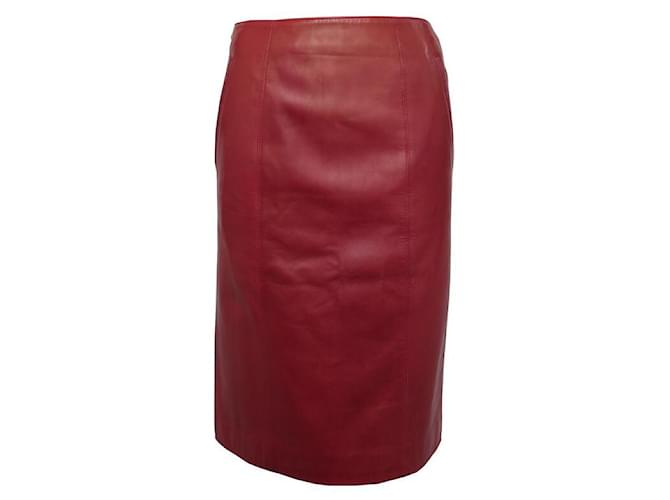 Hermès NEUF JUPE DROITE HERMES EN CUIR ROUGE TAILLE 38 M RED STRAIGHT LEATHER SKIRT NEW  ref.496703