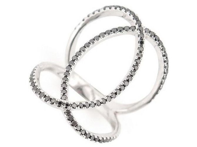 ANELLO C foderato DJULA 96 diamanti neri 0.5K&OR BIANCHI 18k t 48 Squillare Argento