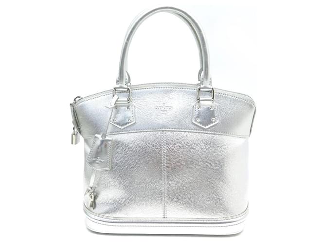 LOUIS VUITTON LOCKIT PM HANDBAG IN SILVER SUHALI LEATHER HAND BAG Silvery  ref.496750
