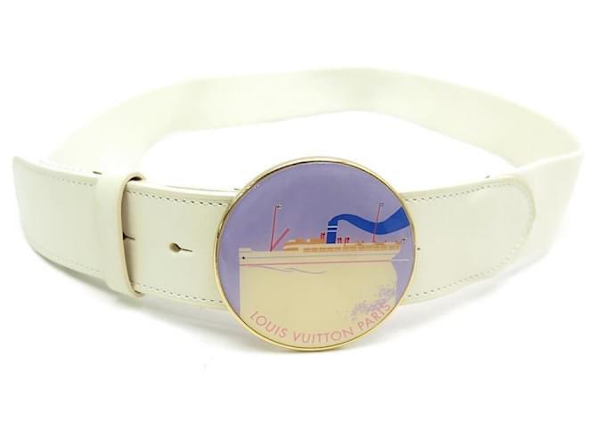 NEW LOUIS VUITTON BELT BUCKLE BOAT CRUISE IN FABRIC & LEATHER T90 NEW BELT Cream  ref.496760