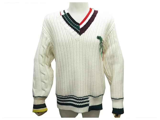 NEUF PULL LACOSTE RUNAWAY AH0437 UNISEX COLLECTION M 48 LAINE BLANC WOOL SWEATER  ref.496781