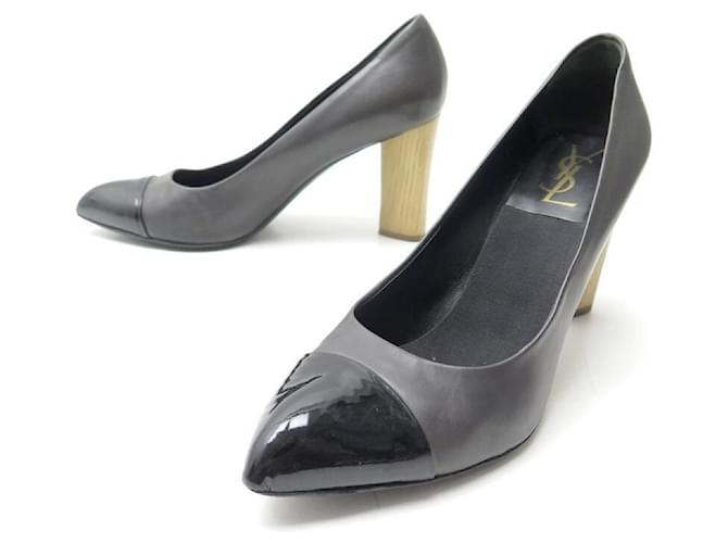 YVES SAINT LAURENT SHOES 38.5 PUMPS WITH HEELS ANTHRACITE LEATHER SHOES Dark grey  ref.496798