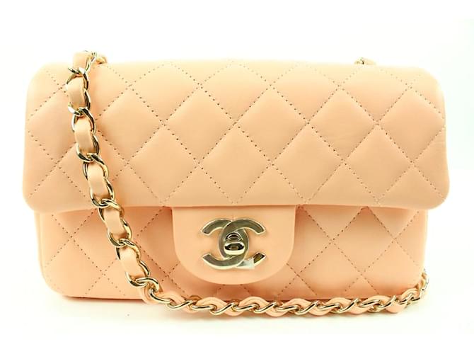 Chanel Pink Quilted Lambskin Enamel Micro Extra Mini Handle Clutch with Chain Brushed Gold Hardware, 2022 (Like New), Womens Handbag