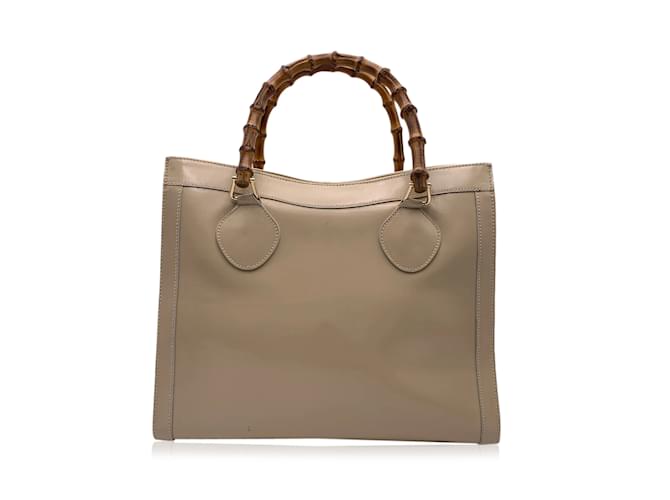 Gucci Vintage Beige Patent Leather Bamboo Princess Diana Tote Bag