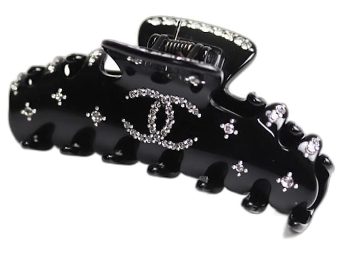 CHANEL Barrette Coco Mark Strass Plastique Noir  ref.496831